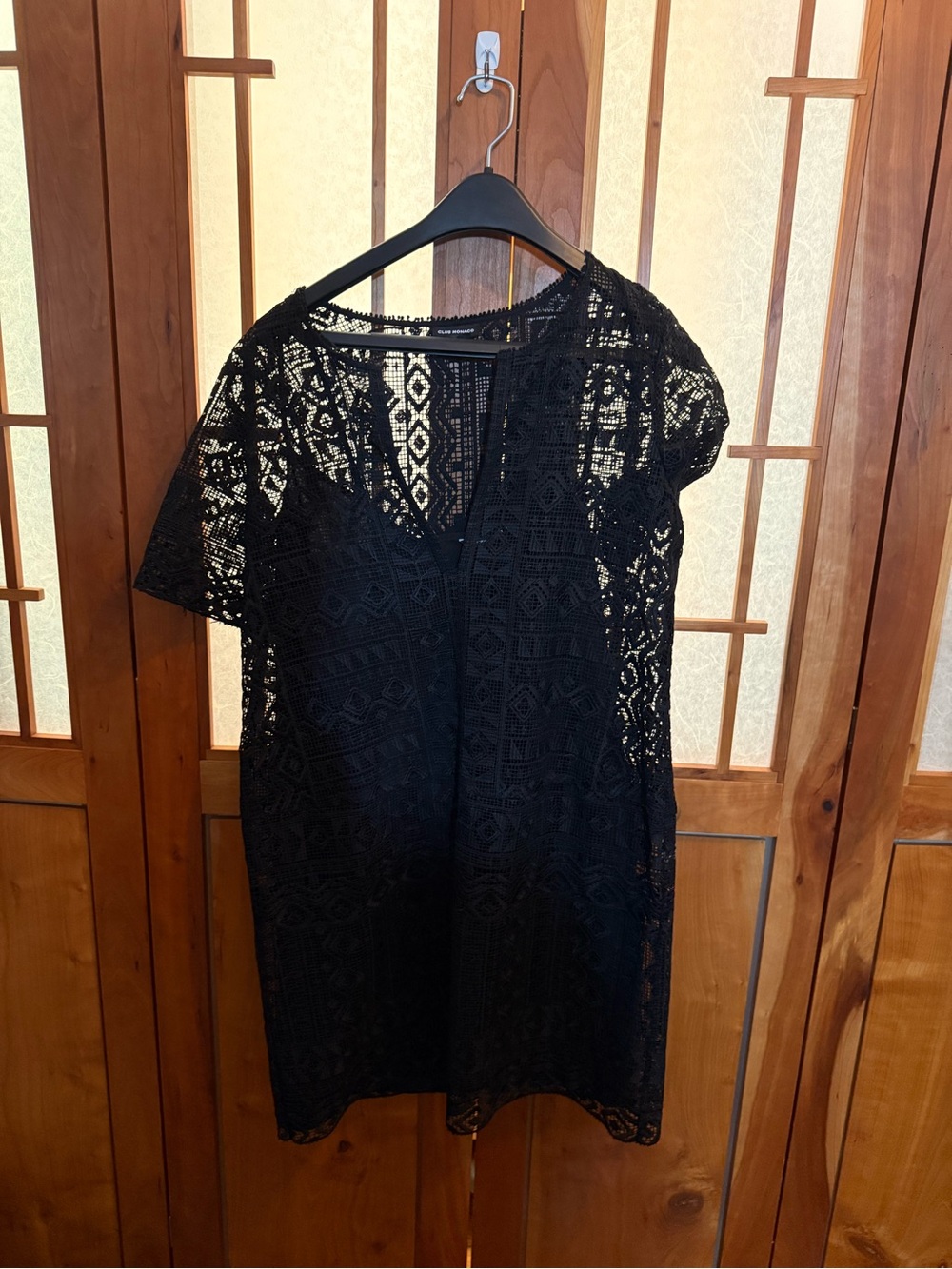 Club Monaco Black Lace Short-Sleeve Dress
